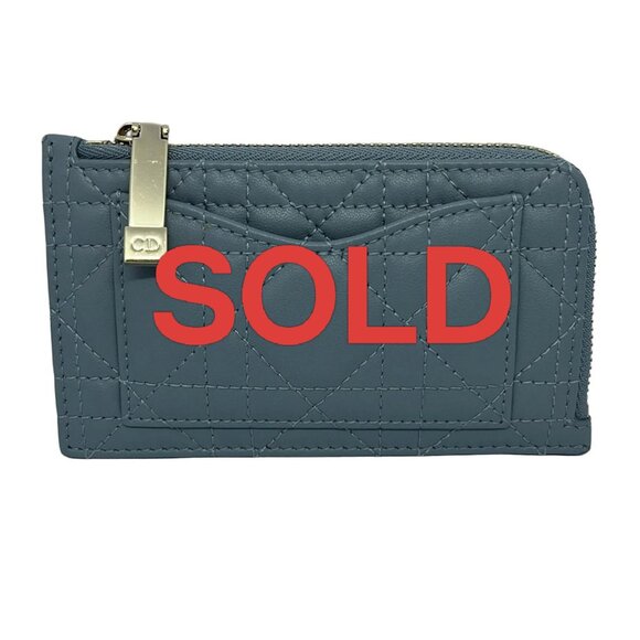 DIOR/ChristianDior Lady Dior - Blue Gray Leather Coin Case 310-070125 - Picture 1 of 5